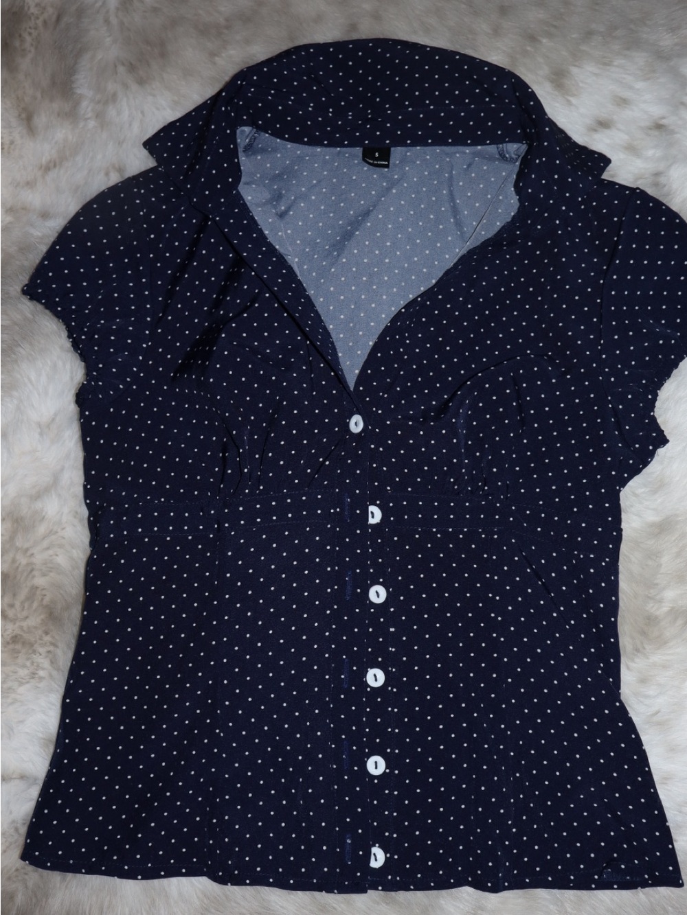 Navy Polka Dot Button-Front Women’s Top